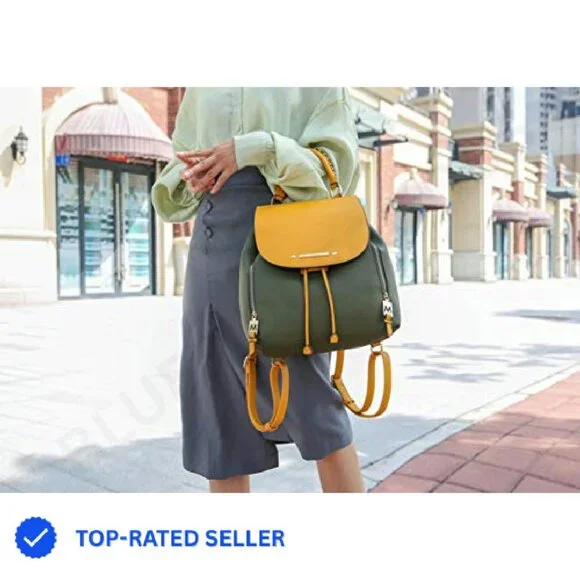 Vegan Leather Backpack Top Handle Bookbag Fashion Daypack Travel Bag Chic